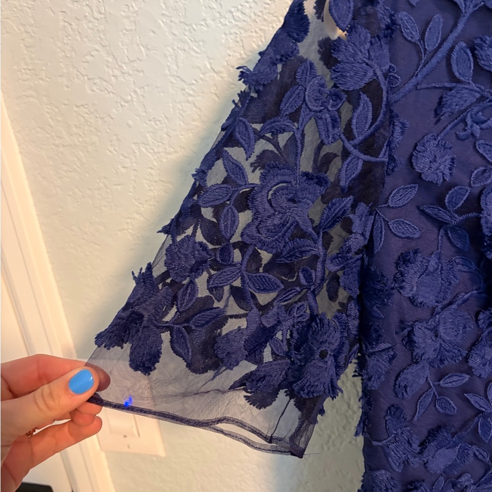 Adrianna Papell Deep Blue Floral Lace Midi Dress - Picture 3 of 7